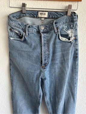 AGOLDE Nico Slim Straight Jeans | Light Blue Distressed | Size 27 | Rooted Wash